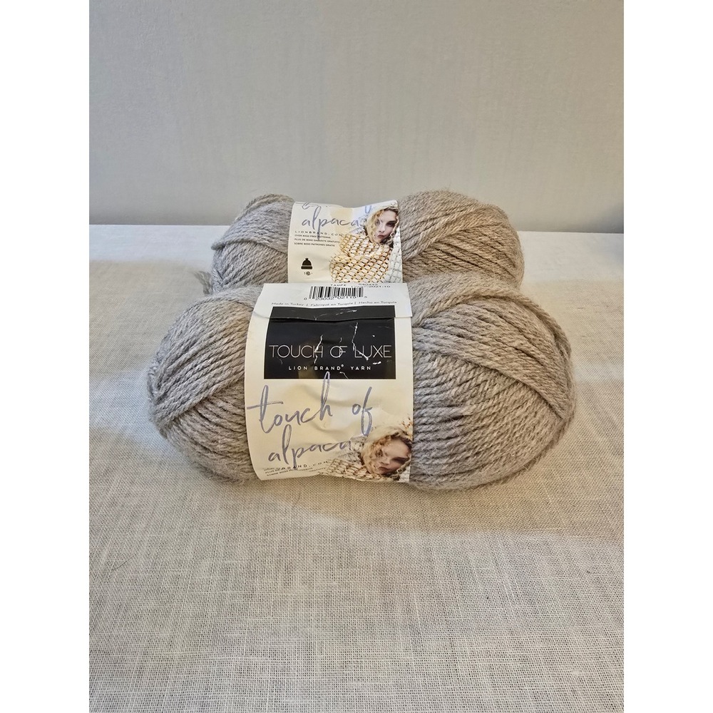 Lion Brand Touch of Alpaca Taupe Yarn Skeins Medium 4 Knitting Crochet Lot 2 NEW